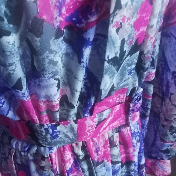 Sheer Belted Vintage Midi Dress Cuffed Long Sleeve 70s Spring - Picture 3 of 7